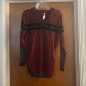 Pina Rossi Women’s Red and Gray Striped V-neck Long Sleeve Hoodie